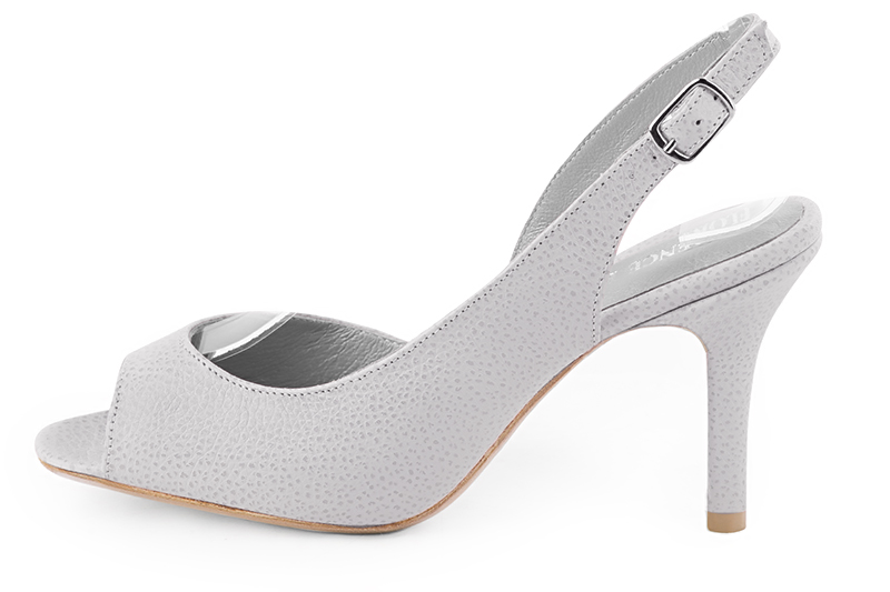Pure white women's slingback sandals. Round toe. High slim heel. Profile view - Florence KOOIJMAN
